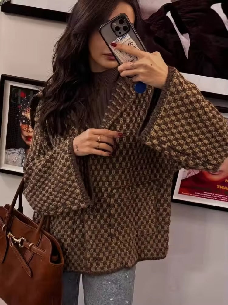 Cardigan en tricot jacquard oversize pour femmes