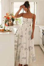 Robe midi à bretelles spaghetti en polyester blanche
