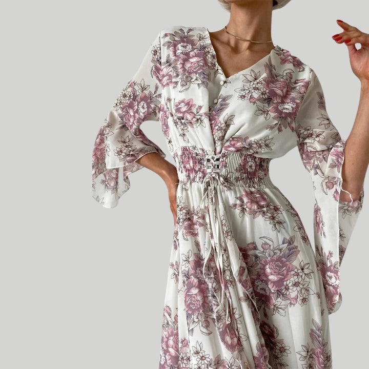 Pauline Laurent® | Robe midi florale avec décolleté en V