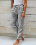 Pantalon extensible en mélange de lin