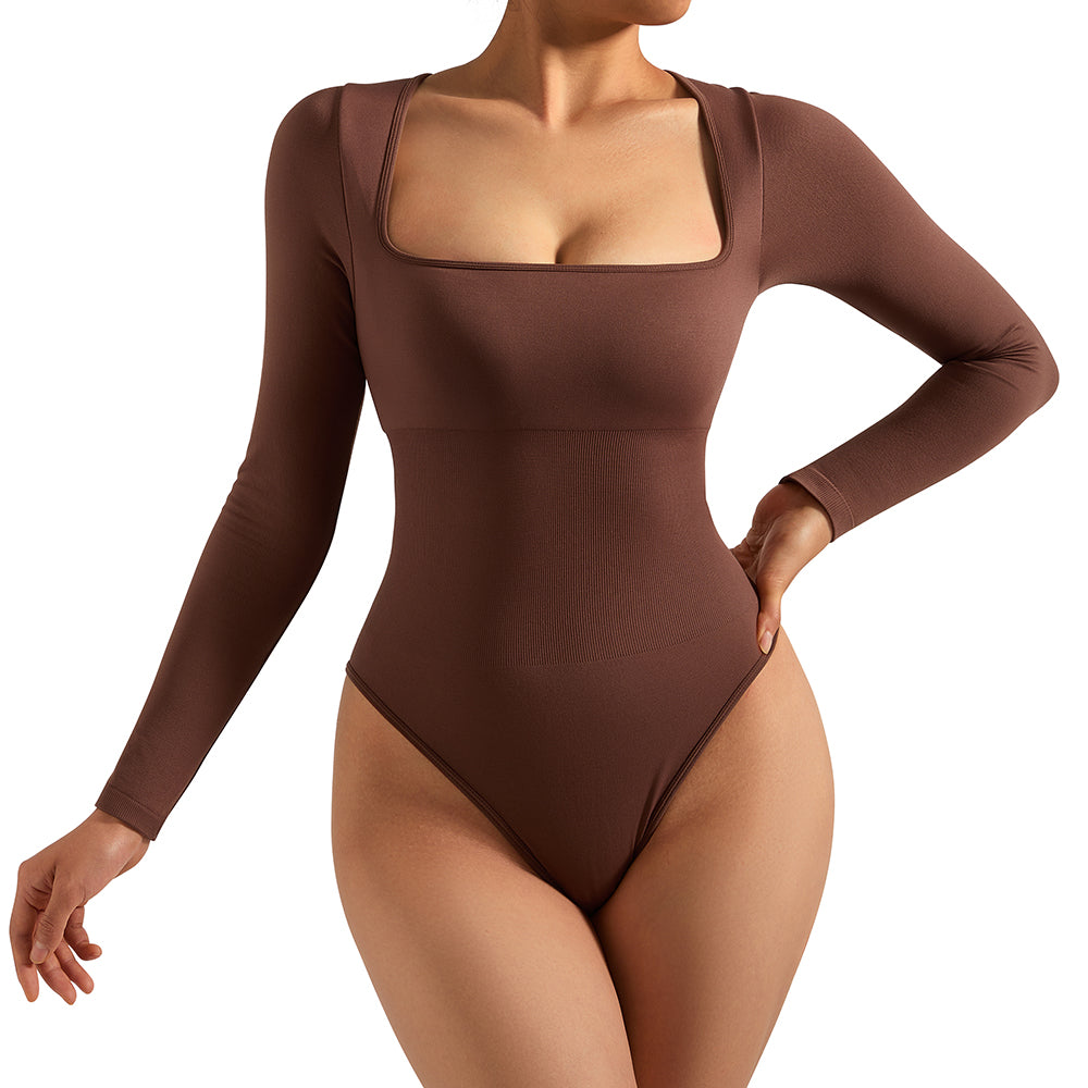 Body à manches longues extensible décontracté pour femme