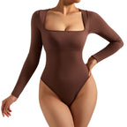 Body à manches longues extensible décontracté pour femme