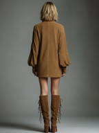 Robe mini vintage en daim à col roulé – Style chic sans effort