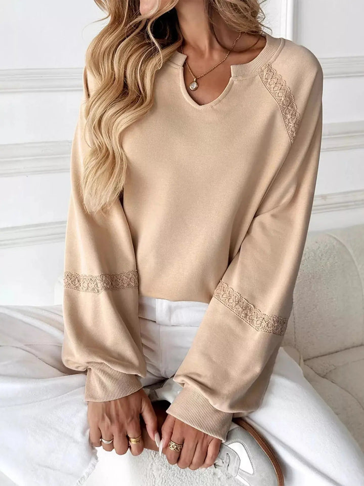 Sweatshirt Douillet à Détails en Dentelle pour un Look Chic Décontracté