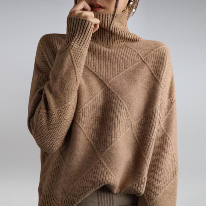 Pull à col roulé en tricot géométrique confortable