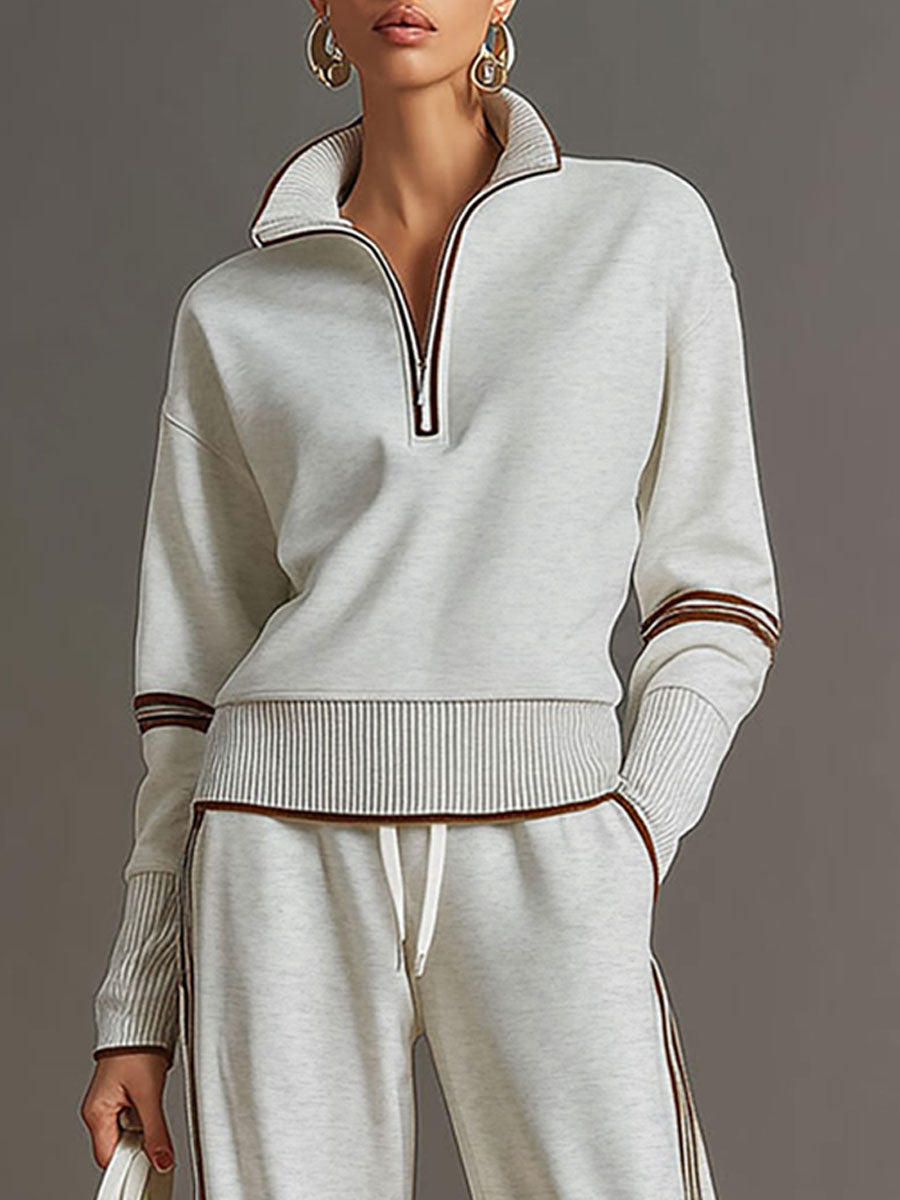 Ensemble sweat à demi-fermeture éclair et pantalon à jambes larges