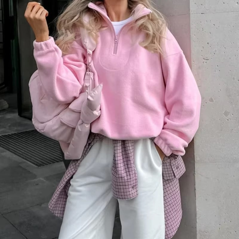 Sweat à capuche rose pâle pour femme