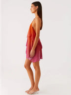 Robe courte à volants dégradé rose