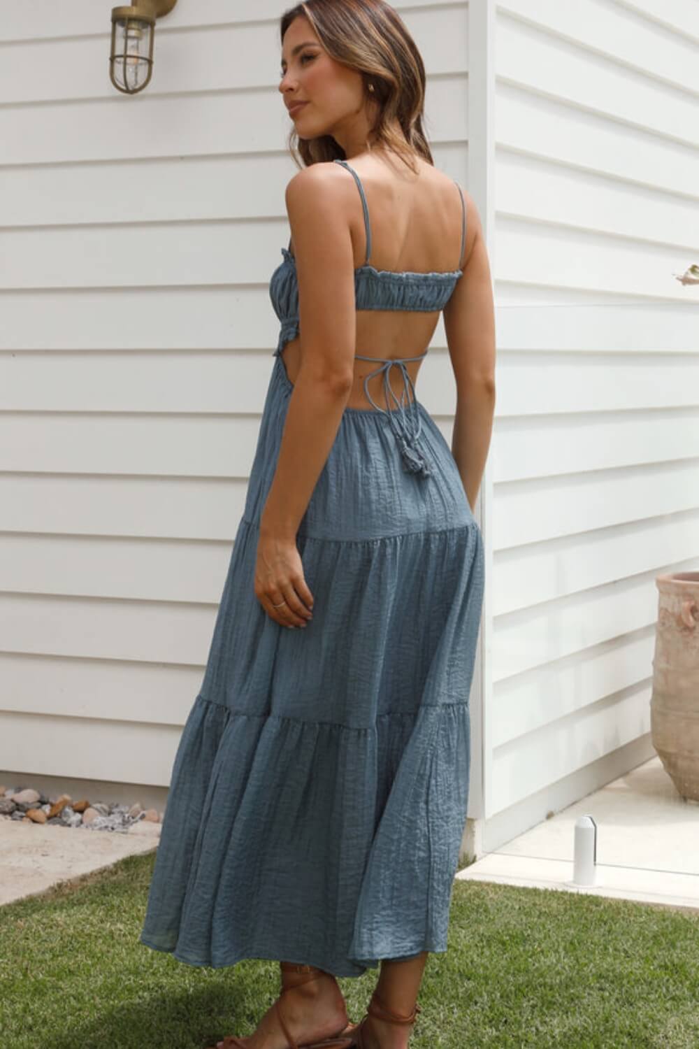 Robe mi-longue en mélange coton chiffon