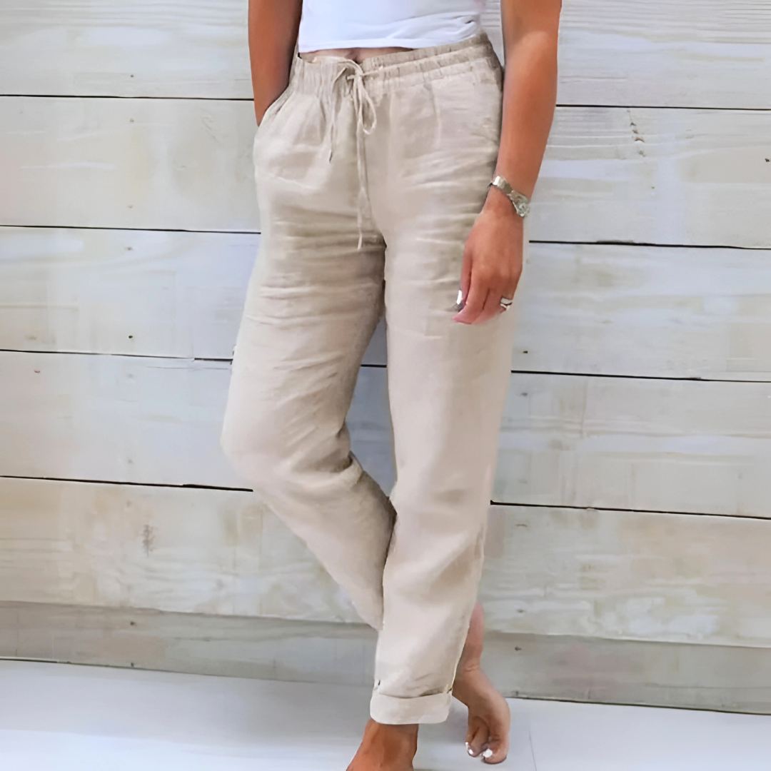 Pantalon extensible en mélange de lin
