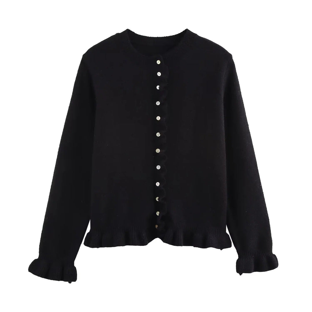 Cardigan Femme Boutonné à Volants Haut Superposé Chic