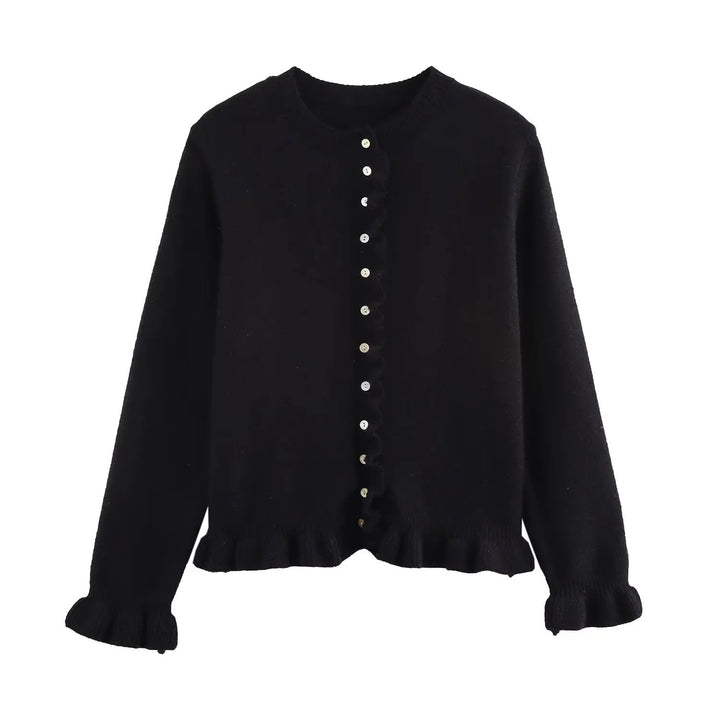Cardigan Femme Boutonné à Volants Haut Superposé Chic