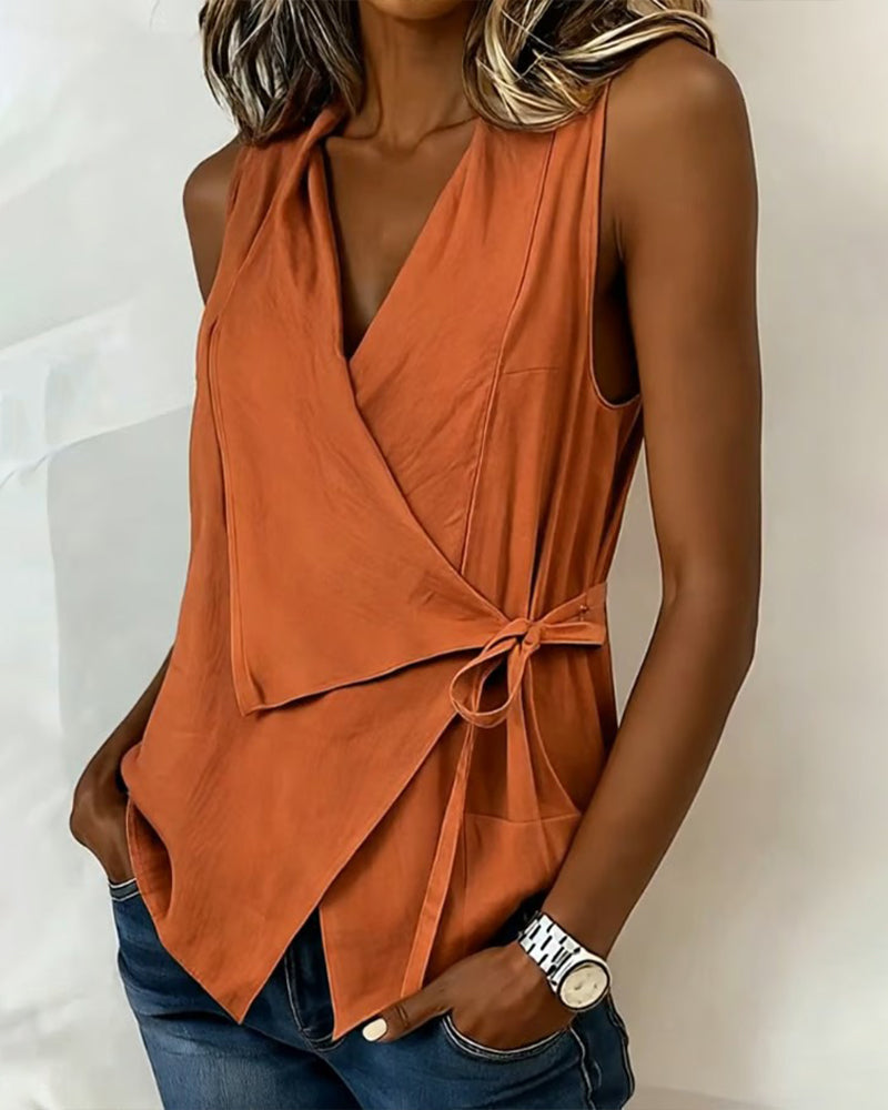 Blouse sans manches portefeuille pour femmes