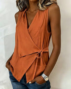 Blouse sans manches portefeuille pour femmes