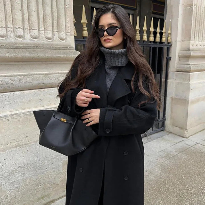 Manteau maxi ceinturé réversible avec col à revers