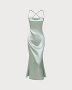 Robe longue A-line verte à bretelles croisées