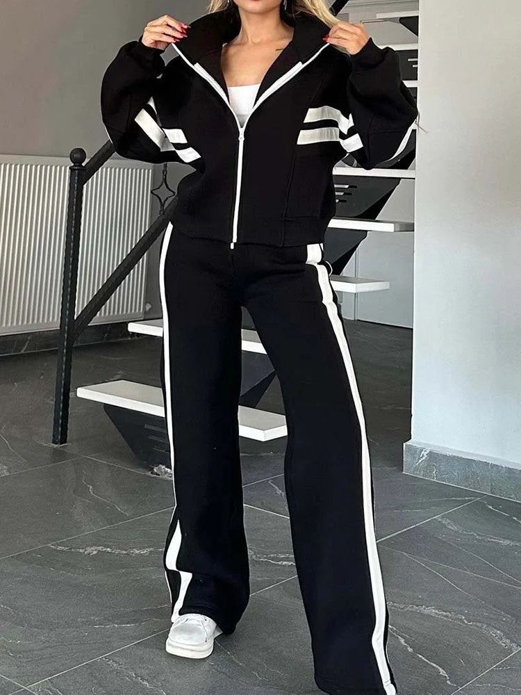Ensemble décontracté confortable à fermeture éclair comprenant sweat-shirt et pantalon 2 pièces