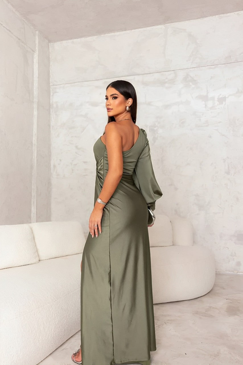 Robe maxi asymétrique en tissu doux au toucher