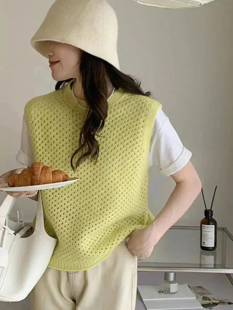 Pull sans manches en tricot pour femme, léger et ample