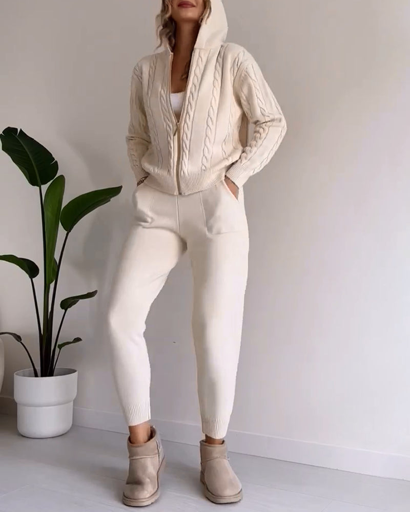 Ensemble cardigan pull torsadé jacquard décontracté