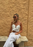 Blouse blanche à manches volantées pour femmes