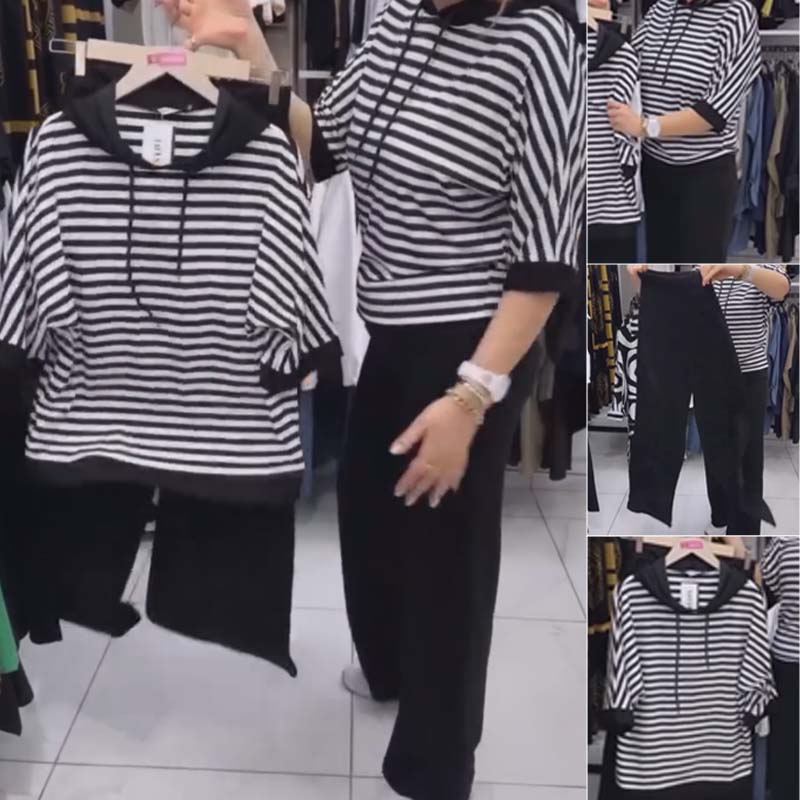 Ensemble chic rayé deux pièces avec haut et pantalon