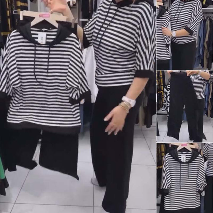 Ensemble chic rayé deux pièces avec haut et pantalon