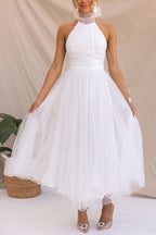 Robe longue en tulle à col licou avec détails froncés