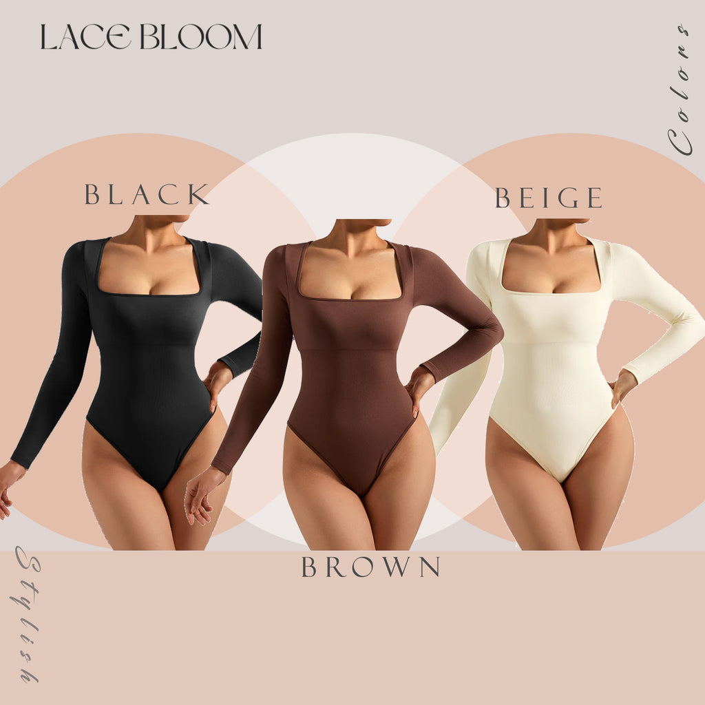 Body à manches longues extensible décontracté pour femme