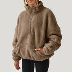 Pull polaire doux à demi-fermeture éclair pour femmes