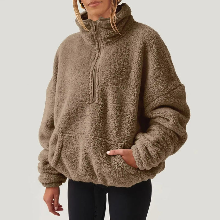 Pull polaire doux à demi-fermeture éclair pour femmes