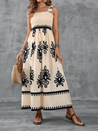Robe Maxi Smockée à Imprimé Géométrique Artistique
