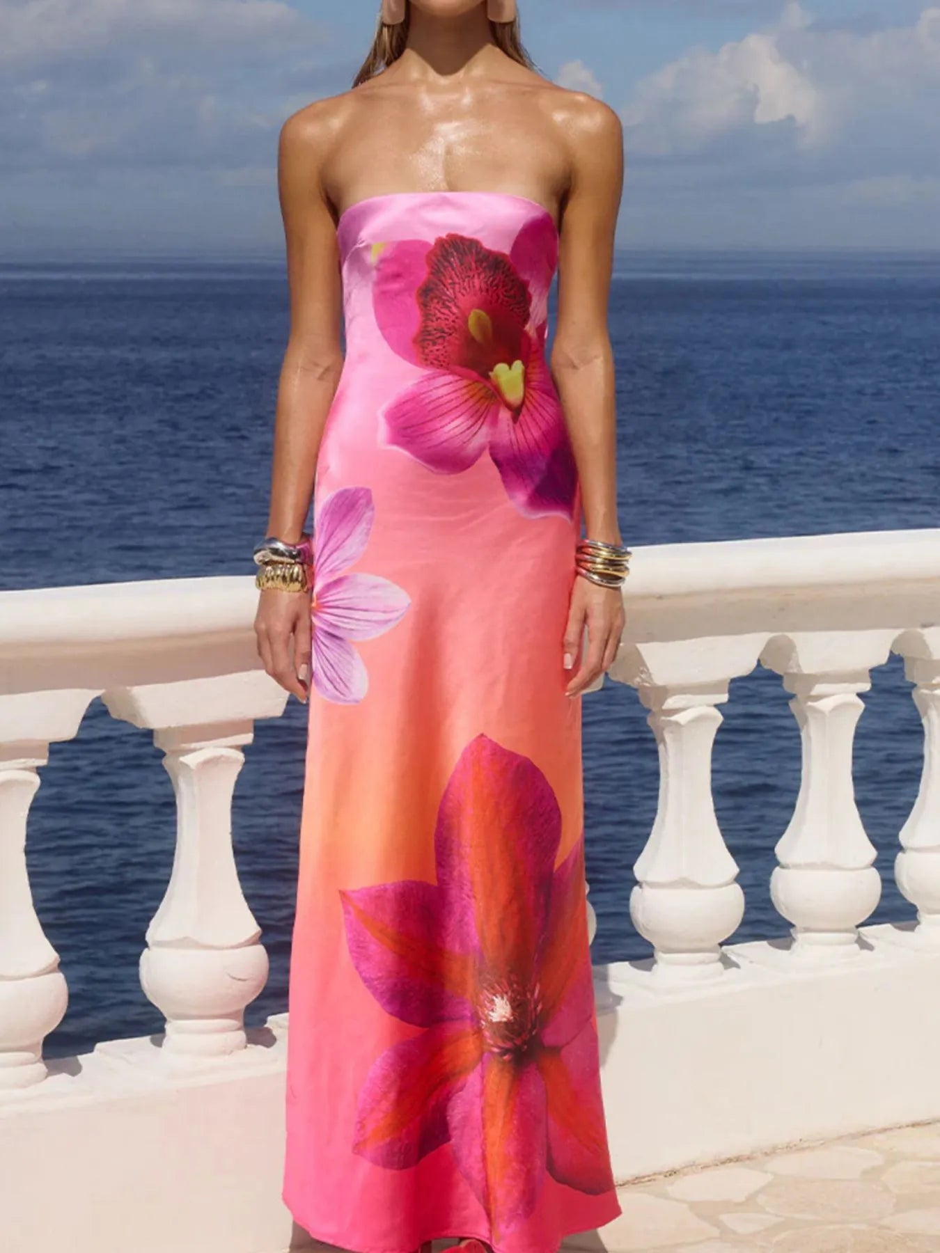 Robe maxi tube en polyester imprimé