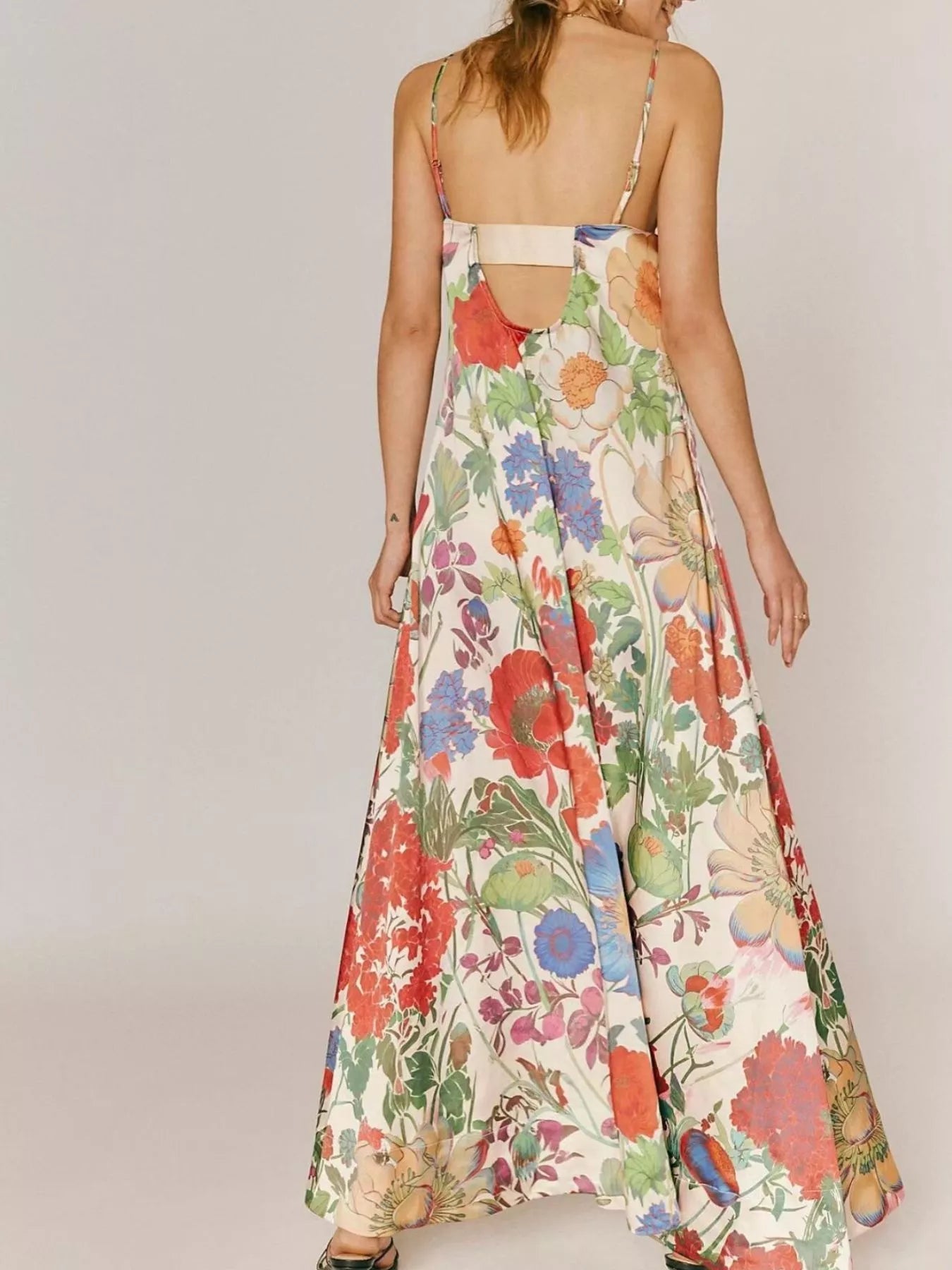 Robe maxi sans manches à imprimé floral en polyester