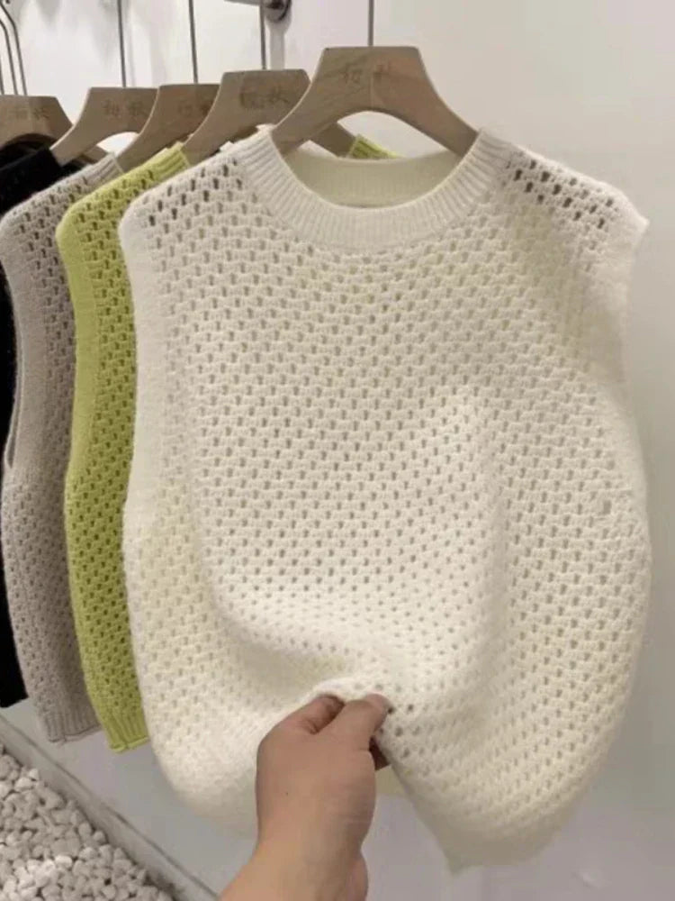 Pull sans manches en tricot pour femme, léger et ample