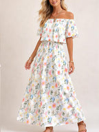 Robe maxi d'été florale pour femme à épaules dénudées