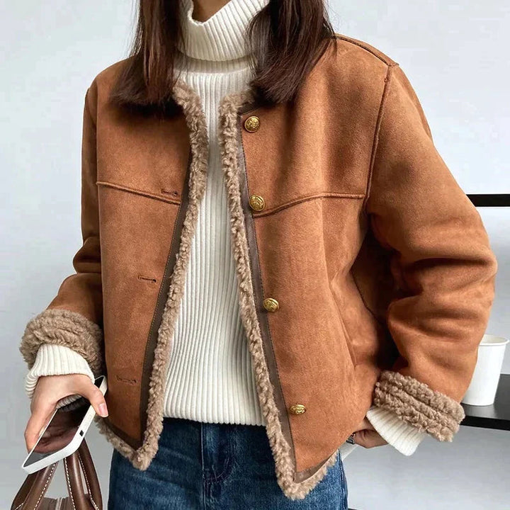 Veste boutonnée doublée en polaire confortable pour femmes