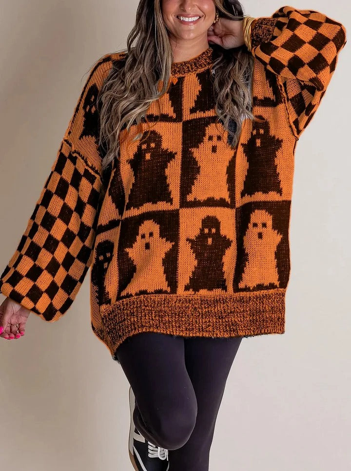 Pull tricoté à carreaux pour Halloween