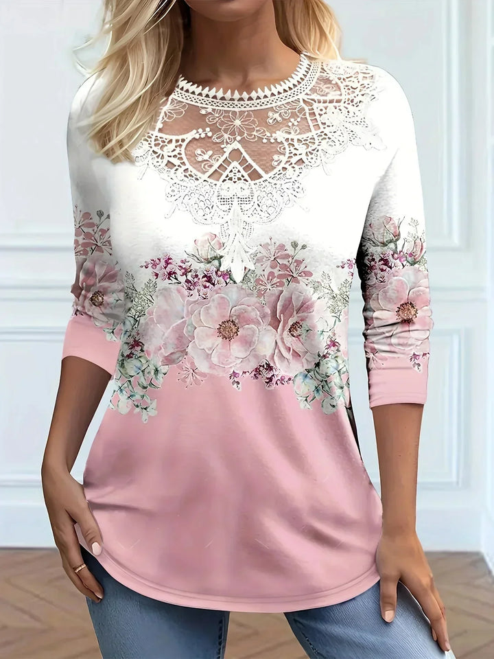 Océane Dubois® | T-shirt avec motif floral et détails en dentelle