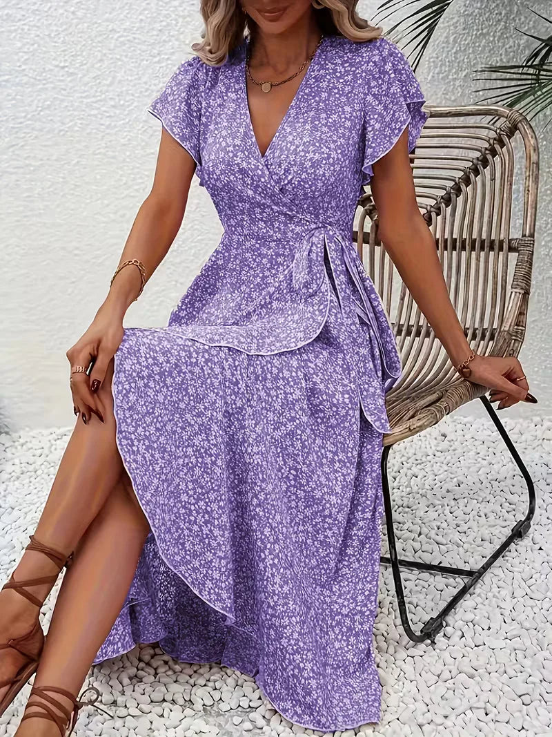 Robe portefeuille à imprimé floral avec décolleté en V