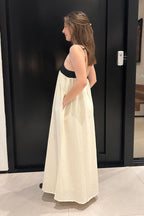 Robe midi ample en mélange lin et coton noir et blanc
