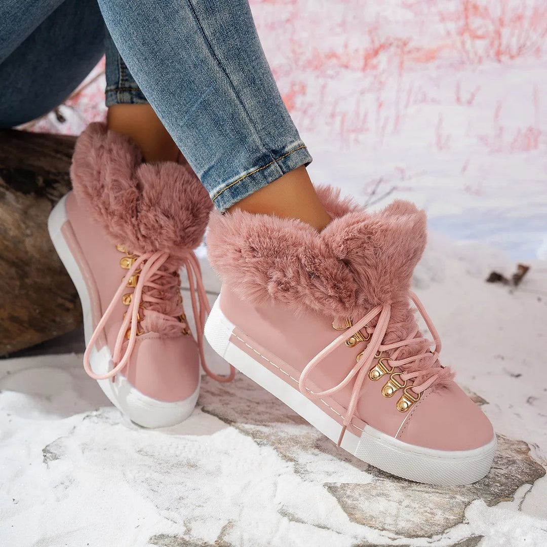 Bottes d'hiver en laine confortables à lacets pour femmes