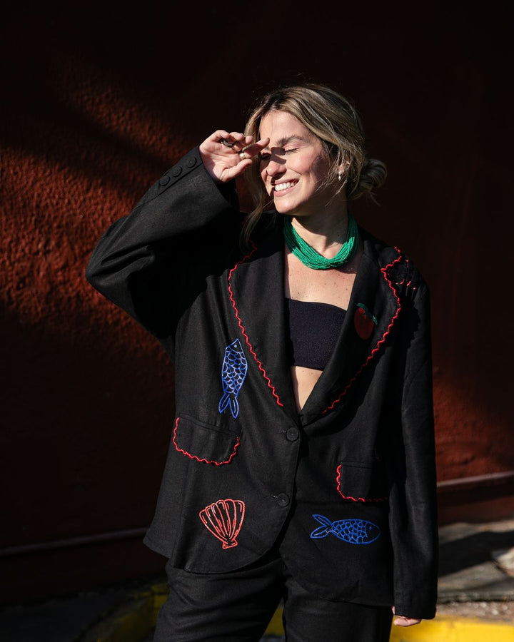 Blazer chic à imprimé homard pour un style côtier