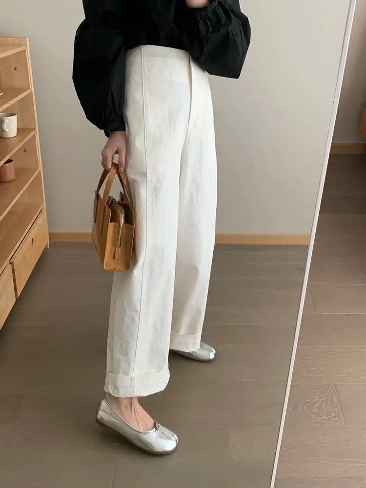 Léa Blanchet® | Pantalon droit en toile à revers