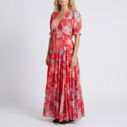 Minelda - Robe élégante à col en V avec motif floral