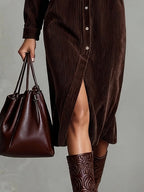 Robe Midi en Velours Côtelé Élégante pour Occasions Chic