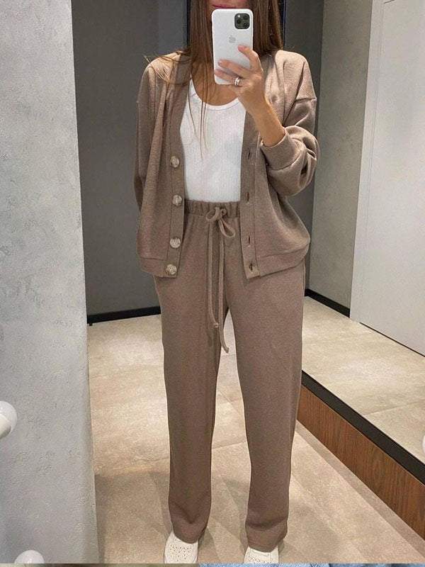 Ensemble décontracté confortable pull à col en V et pantalon