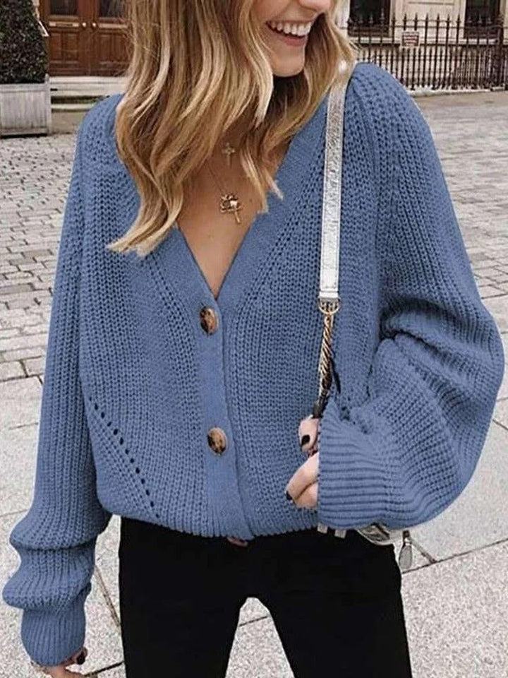 Cardigan tricoté à manches bouffantes pour femmes