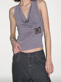 Débardeur Femme Plissé Col Drapé Gris