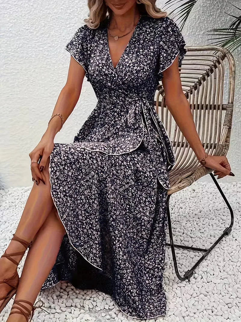 Robe portefeuille à imprimé floral avec décolleté en V